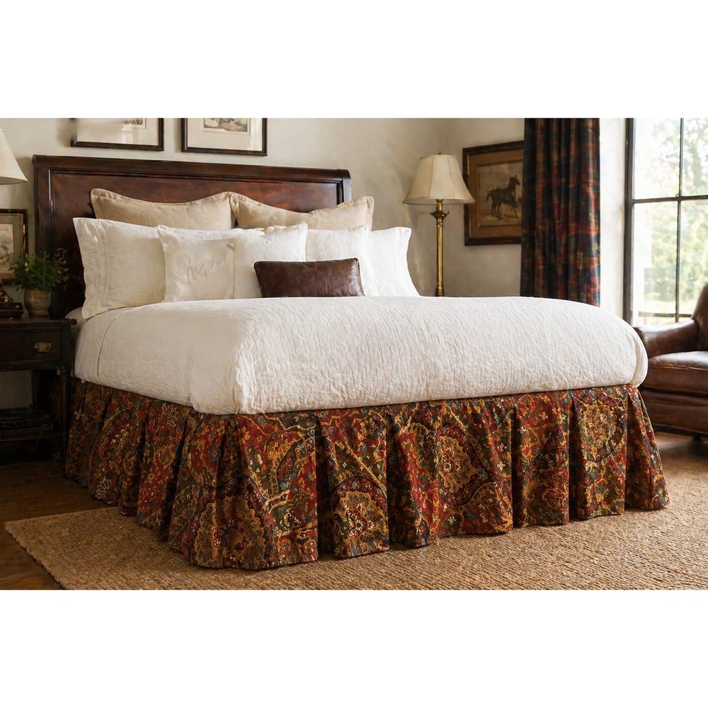 Ralph Lauren Home Full Double Bed Skirt Equestrian Paisley Cotton 90s Rare RL